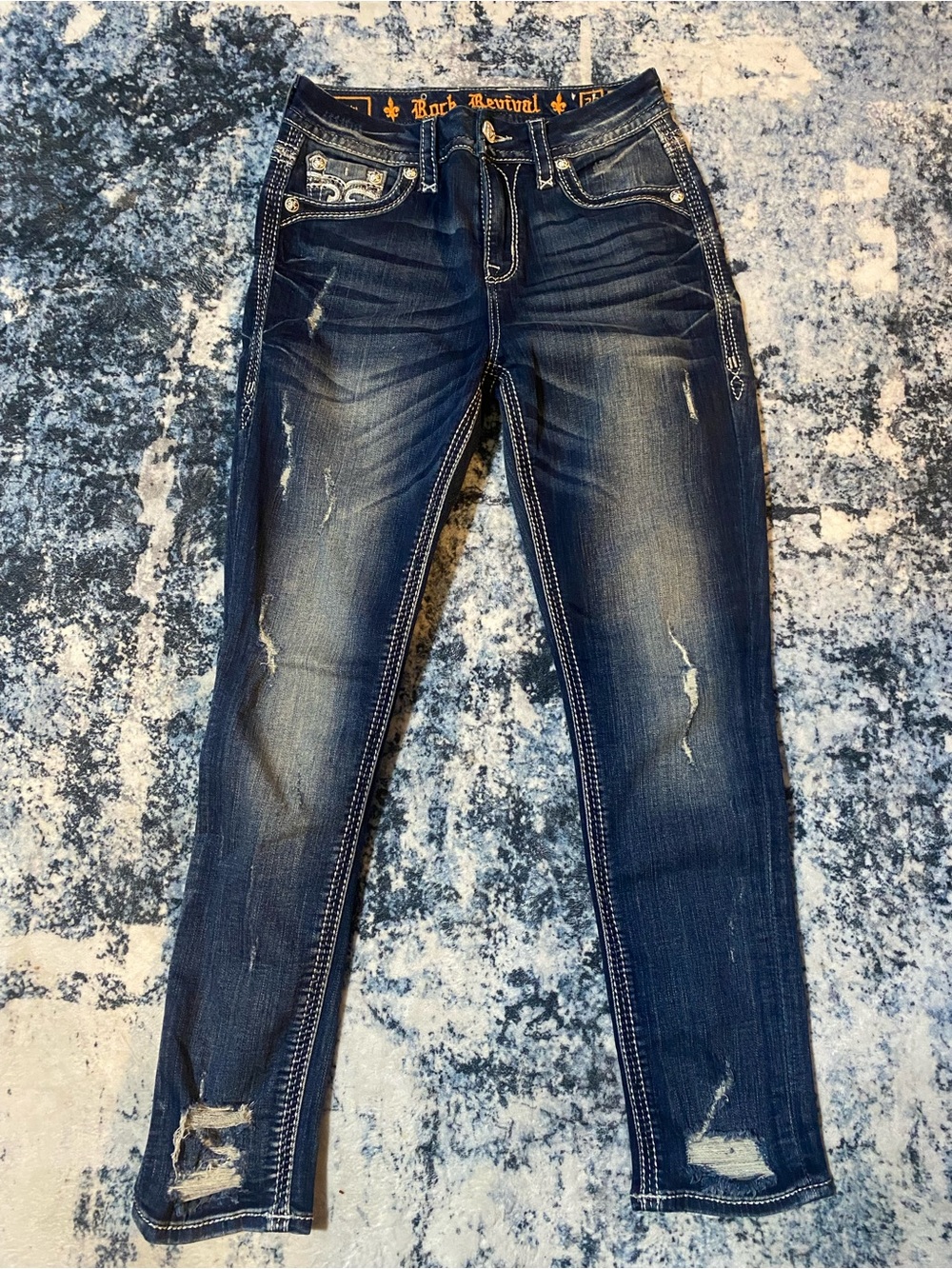 Rock Revival Betty Easy Ankle Skinny Jeans Women’s 26 Dark Indigo Rhinestone Y2K